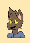 anthro brown_body brown_fur canid canine canis excited fur happy it_is_not_me male mammal open_mouth simple_background solo star_eyes stars_eyes wolf 