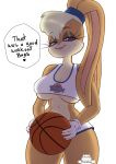 absurd_res anthro ball clothing female hi_res holding_ball holding_object lagomorph leporid lola_bunny looney_tunes mammal peachkuns rabbit simple_background solo tight_clothing warner_brothers 