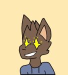  anthro brown_body brown_fur canid canine canis excited fur happy it_is_not_me male mammal open_mouth simple_background solo star_eyes stars_eyes wolf 