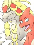  amber_eyes blue_eyes cecethefoxwitch charmeleon dragon duo fur grey_body happy hi_res kommo-o male male/male nintendo orange_body pink_tongue pok&eacute;mon pok&eacute;mon_(species) red_body red_scales scales scalie smile teeth tongue video_games white_body white_fur yellow_body yellow_scales 