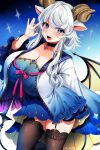  2:3 animal_humanoid big_breasts blue_eyes bovid bovid_humanoid breasts caprine caprine_humanoid cleavage clothed clothing dress female garter_straps humanoid legwear mammal mammal_humanoid marota membrane_(anatomy) membranous_wings solo thigh_highs wings 