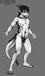  anthro athletic beast_(disambiguation) claws dragon hair loxchi male male/male monochrome monster nipples reptile scalie senholl solo tattoo unknown_species 