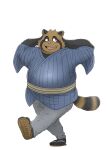  2021 anthro black_body black_fur bottomwear brown_body brown_fur canid canine clothing footwear fur hi_res kemono male mammal overweight overweight_male pants raccoon_dog sandals simple_background solo take_tsugu_roh tanuki white_background 