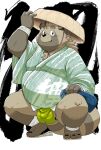  2021 anthro asian_clothing balls brown_body brown_fur bulge canid canine clothed clothing east_asian_clothing fundoshi fur genitals hat headgear headwear japanese_clothing kemono kiyo male mammal overweight overweight_male raccoon_dog solo tanuki underwear 