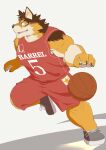  anthro barrel_(live-a-hero) basketball basketball_uniform canid canine canis clothing fur guzhe1820 hi_res live-a-hero male mammal multicolored_body multicolored_fur muscular muscular_anthro muscular_male solo sportswear uniform wolf 