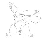  facing_viewer female feral fluorite genitals hi_res looking_at_viewer monochrome nintendo pikachu pok&eacute;mon pok&eacute;mon_(species) presenting presenting_pussy pussy sitting smug solo solo_focus spread_legs spread_pussy spreading video_games 