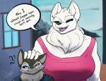  big_breasts black_body black_fur blue_eyes breasts canid canine canis dire_wolf female feretta fur grey_body grey_fur head_pat hi_res landscape larger_female male mammal mane muscular muscular_female prydr red_eyes scar size_difference smile vandrick_amadeus_dread white_body white_fur wolf 