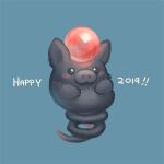  2019 blush commentary creature english_commentary fluffy full_body gen_3_pokemon grey_fur happy_new_year mootecky new_year no_humans pokemon pokemon_(creature) solo spoink 