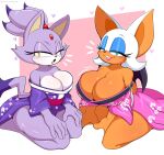  &lt;3 absurd_res anthro big_breasts blaze_the_cat blush breast_size_difference breasts chiropteran clothing cute_fangs domestic_cat duo felid feline felis female green_eyes hi_res huge_breasts jinu looking_at_viewer mammal open_mouth rouge_the_bat smile sonic_the_hedgehog_(series) 