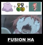  1girl bulging_eyes crying crying_with_eyes_open dark ditto dragon_ball earrings english_text funny_trick gen_1_pokemon highres horrified jewelry kill_me_baby made_in_abyss meme mitty_(made_in_abyss) off-topic pokemon pokemon_(creature) potara_earrings red_hair sad spoilers tears teeth tongue 