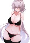  1girl absurdres bangs bikini black_bikini black_legwear breasts cleavage fate/grand_order fate_(series) hair_between_eyes highres jeanne_d&#039;arc_(alter)_(fate) jeanne_d&#039;arc_(fate)_(all) long_hair looking_at_viewer silver_hair simple_background solo swimsuit swimwear underwear very_long_hair white_background yellow_eyes yuki_maccha_(yukimattya10) 