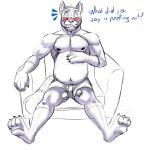  1:1 3_toes anthro australian_cattle_dog balls bandit_(bluey) bluey_(show) blush canid canine canis cattledog charlieleobo clothed clothing dialogue domestic_dog feet fingers fur genitals herding_dog hi_res humanoid_genitalia humanoid_penis looking_at_viewer male mammal nipples open_mouth pastoral_dog paws peeking penis shaded simple_background simple_shading sketch solo toes 