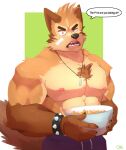  abs anthro biceps bottomwear canid canine chest_tuft cilok clothing digital_media_(artwork) fur hi_res looking_at_viewer male mammal muscular muscular_anthro muscular_male nipples pecs simple_background solo tuft 