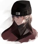  1boy aragaki_shinjirou bangs beanie black_collar black_headwear black_sweater black_undershirt brown_hair coat collar collared_coat hair_between_eyes hat long_bangs looking_to_the_side lor_(roasyerizyonirapi) open_mouth parted_lips persona persona_3 red_coat simple_background solo_focus studded_collar sweater teeth trench_coat turtleneck turtleneck_sweater white_background 