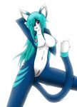  anthro blue_body blue_fur blue_hair blush domestic_cat felicia_(nikku_lunatique) felid feline felis female fur genitals hair hi_res long_hair mammal navel nikku_lunatique nipples nude one_eye_obstructed one_leg_up open_mouth pink_eyes pussy raised_arm raised_leg simple_background solo stripes tail_between_legs white_background 