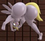  3d_(artwork) amber_eyes anus areola bent_over big_butt blonde_hair breasts butt derp_eyes derpy_hooves_(mlp) digital_media_(artwork) drawers equid equine feet female friendship_is_magic genitals hair hasbro hi_res humanoid_feet lazy_work_horse mammal my_little_pony nipples nude pegasus pussy solo wings 