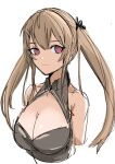  1girl absurdres bangs bare_shoulders breasts cleavage closed_mouth eyebrows_visible_through_hair fish_dumplings girls_frontline highres large_breasts light_brown_hair long_hair looking_at_viewer playboy_bunny purple_eyes solo_focus twintails ump9_(girls_frontline) white_background 