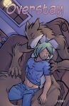  anthro breasts brown_body brown_fur canid canine canis clothed clothed/nude clothed_male_nude_female clothing cover cover_art cover_page duo female fur green_hair hair hi_res human inside male mammal moon navel nude phrannd sleeping were werecanid werecanine werewolf wolf 