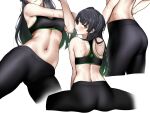  ass black_hair cameltoe idolmaster idolmaster_shiny_colors liu_chi_tiantang_fr long_hair mayuzumi_fuyuko navel skintight white 