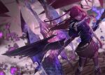  long_hair original purple_eyes purple_hair skirt tagme_(artist) thighhighs wings 