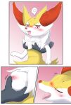  ambiguous_gender ambiguous_species annoyed anthro aroused better_version_at_source blush braixen breast_fondling breast_grab breasts canid canine duo female fondling fur hand_on_breast hi_res inner_ear_fluff looking_pleasured mammal motion_lines ne_i_ro nintendo pok&eacute;mon pok&eacute;mon_(species) simple_background tongue tongue_out tuft video_games 