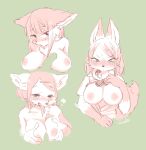  anthro areola blush bodily_fluids breast_squish breasts breath canid canine cheek_tuft clothed clothing dipstick_ears disembodied_penis erection facial_tuft female fox genitals gloves_(marking) green_background group hair hair_bun kemono looking_at_viewer mabo_(artist) male male/female mammal markings multicolored_ears nipples open_clothing open_mouth penis pupils restricted_palette saliva sex simple_background slit_pupils squish titfuck tongue tongue_out tuft 