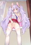  1girl aimee_(emi) ass azur_lane bare_shoulders blush breasts censored groping hairband highres laffey_(azur_lane) long_hair masturbation nipples off_shoulder open_mouth purple_eyes purple_hair pussy pussy_juice skirt skirt_lift solo thighhighs twintails very_long_hair white-framed_eyewear 
