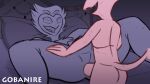  2d_animation anal animated anthro avian bed bird blitzo_(vivzmind) butt demon duo from_front_position furniture gobanire helluva_boss imp lying male male/male missionary_position multi_eye no_pupils on_back owl owl_demon pillow sex simple_background stolas_(vivzmind) 