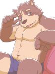  2021 anthro blush brown_body brown_fur canid canine canis clothing domestic_dog fur humanoid_hands kemono male mammal misterdonn navel nipples simple_background sitting solo underwear white_background 