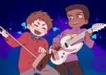  2boys be_(ronironibebe) black_eyes black_hair broom brown_hair closed_eyes clyde_donovan dark_skin dark_skinned_male guitar instrument jacket multiple_boys music playing_instrument purple_sweater red_jacket short_hair smile south_park sweater token_black toy turtleneck turtleneck_sweater 