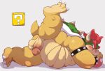  2021 anthro balls belly blush bowser butt genitals hi_res kemono koopa male mario_bros nintendo overweight overweight_male penis scalie simple_background solo video_games yoshizaurusu_n 