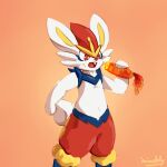  anthro big_ears carrot cinderace colored eating fluffy fluffy_tail food fur hi_res male nintendo orange_body orange_fur plant pok&eacute;mon pok&eacute;mon_(species) red_eyes simple_background solo vegetable video_games waddledox white_body white_fur yellow_body yellow_fur 