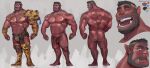  1boy armor ass asymmetrical_clothes asymmetrical_legwear bara bare_pectorals beard belly black_hair bulge chivo_(kalchivo) collage colored_skin commission completely_nude expressions facial_hair fang foreskin full_body highres large_pectorals laurel_crown male_focus mature_male multiple_views muscular muscular_male navel navel_hair nipple_piercing nipple_rings nipples nude orc original pauldrons pectorals penis penis_piercing piercing red_skin revealing_clothes second-party_source short_hair shoulder_armor smile stomach thick_thighs thighs 