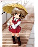  absurdres aoki_ume hair_ornament hidamari_sketch highres scan school_uniform socks solo umbrella x_hair_ornament yuno 