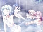  &gt;_&lt; ahoge bath blonde_hair blue_hair blush breasts closed_eyes game_cg hayakawa_natsuo iwanami_chika medium_breasts multiple_girls nagisano night nipples nude onsen red_eyes red_hair sasai_saji sawaki_mimori small_breasts smile steam towel tsukasa_yuuki water wet yagyuu_aoi 