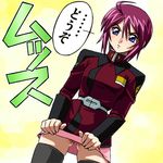  gundam gundam_seed gundam_seed_destiny haruyama_kazunori lowres lunamaria_hawke no_panties pink_skirt skirt skirt_lift solo thighhighs 