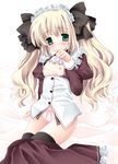  blonde_hair maid natsume_eri original panties solo twintails underwear undressing waitress 