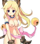  animal_ears blonde_hair breasts cat_(trickster) cat_ears cat_tail collar gloves long_hair medium_breasts nipples nude nude_filter pubic_hair purple_eyes solo tail third-party_edit trickster 
