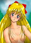  aino_minako bishoujo_senshi_sailor_moon blonde_hair blush breasts hair_ribbon medium_breasts nipples nude ribbon solo 