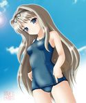  blonde_hair kusugawa_sasara lens_flare long_hair neopure one-piece_swimsuit school_swimsuit solo swimsuit third-party_edit to_heart_2 