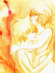 1girl ayanami_rei hug lowres lrk nagisa_kaworu neon_genesis_evangelion nude orange_(color) 