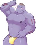  2019 abs anthro blush bulge clothing flexing front_view looking_at_viewer machoke male muscular muscular_male navel nintendo one_eye_closed pecs pok&eacute;mon pok&eacute;mon_(species) seintaur simple_background smile solo standing thong video_games white_background wink 
