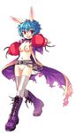  animal_ears belt blue_hair boots boxing_gloves breasts bunny_(trickster) bunny_ears chain collar highres nipples nude nude_filter pussy red_eyes short_hair small_breasts solo thighhighs third-party_edit trickster 