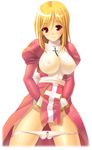  akamaru blonde_hair breasts cleavage covered_nipples high_priest large_breasts loincloth nipples panties panty_pull ragnarok_online red_eyes see-through solo underwear white_panties 