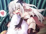  ^_^ character_request closed_eyes food game_cg heart hug long_hair minigirl onigiri open_mouth rice solo spoken_heart thighhighs wazakita white_hair ww&amp;f_~the_world_of_water_and_a_fairy~ 