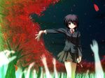  blood boxcutter cherry_blossoms copyright_request ghost hands knife petals school_uniform solo transparent tree yuku_(kiollion) 