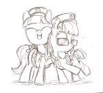  badge cutie_mark dtcx97 duo earth_pony equid equine eyewear female feral friendship_is_magic ginger_snap_(mlp) girl_scout glasses hi_res horse hug mammal monochrome my_little_pony pegasus pony wings zippoorwhill_(mlp) 
