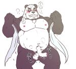  2019 anthro balls bashira_o belly blush edit genitals giant_panda hi_res humanoid_genitalia humanoid_hands humanoid_penis japanese_text male mammal meatspin moobs navel nipples overweight overweight_anthro overweight_male penis simple_background solo text uncensored ursid white_background 