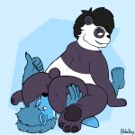  aroused_smile blue_body blue_fur bodily_fluids butt canid canine duo facesitting feet fur gesture giant_panda hi_res james_richardson male male/male mammal musk nanozapz pao_xiang simple_background sweat sweaty_butt thumbs_up ursid ursine 