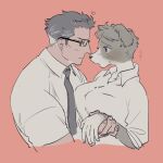 &lt;3 6_(artist) anthro big_breasts blue_eyes breasts canid canine canis domestic_dog duo eyewear female glasses hi_res human human_on_anthro interspecies male male/female mammal necktie romantic romantic_couple 